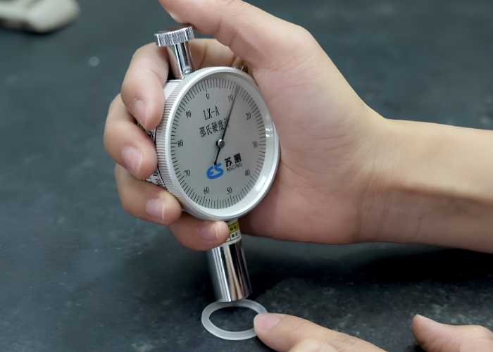 Shore hardheid meten van een O-ring met een durometer